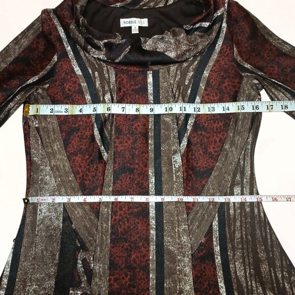 ROBBIE BEE Cowl Neck A-Line Multicolor Lined 3/4 Sleeve Stretch Midi Dress Sz L - Picture 11 of 12